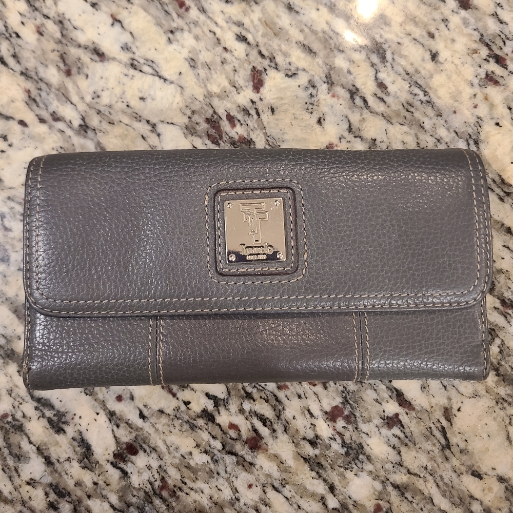 Tignanello Gray Leather Trifold Wallet